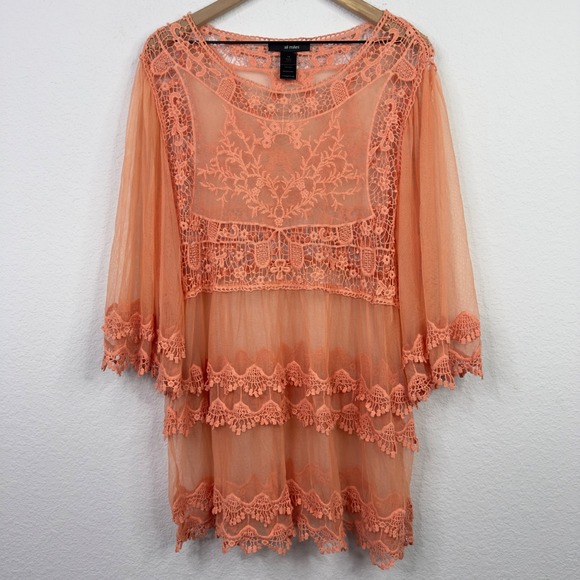 Ali Miles Shirt Women 1X Orange Lace Sheer Mesh Boho Whimsical Cottagecore
Tunic - Picture 1 of 5